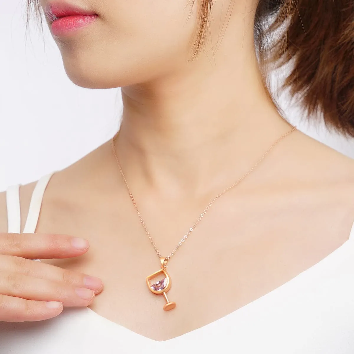 Pink Crystal & 18K Rose Gold-Plated Wine Cup Pendant Necklace