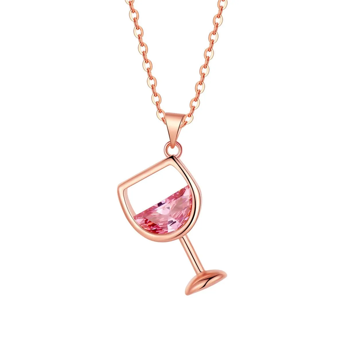 Pink Crystal & 18K Rose Gold-Plated Wine Cup Pendant Necklace