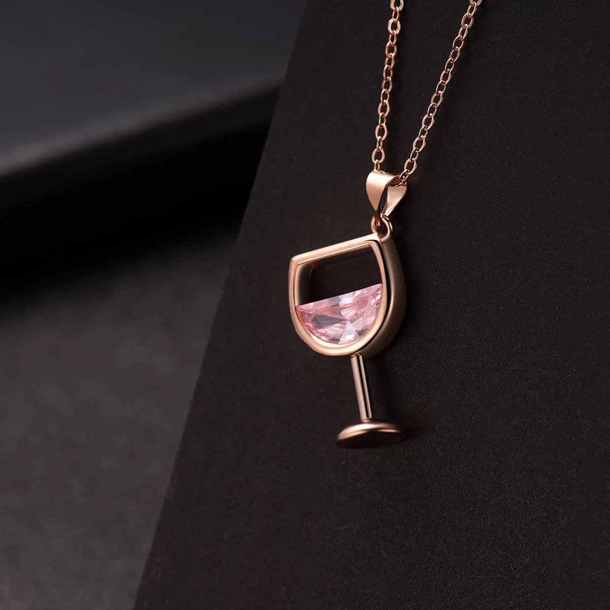 Pink Crystal & 18K Rose Gold-Plated Wine Cup Pendant Necklace