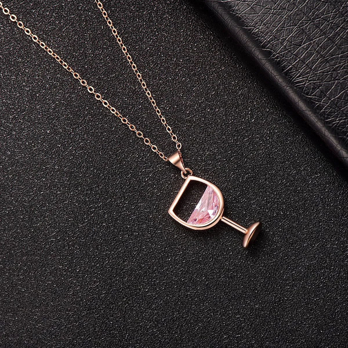 Pink Crystal & 18K Rose Gold-Plated Wine Cup Pendant Necklace