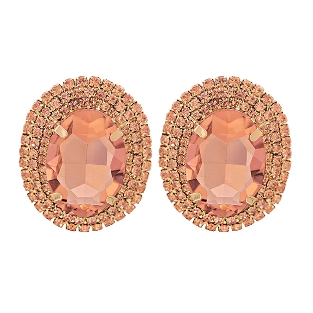 Pink Crystal & Cubic Zirconia Oval Halo Stud Earrings