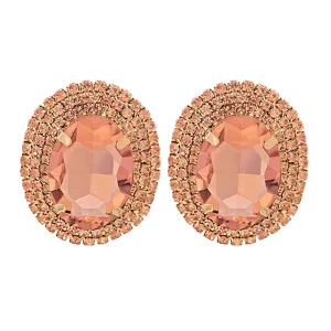 Pink Crystal & Cubic Zirconia Oval Halo Stud Earrings