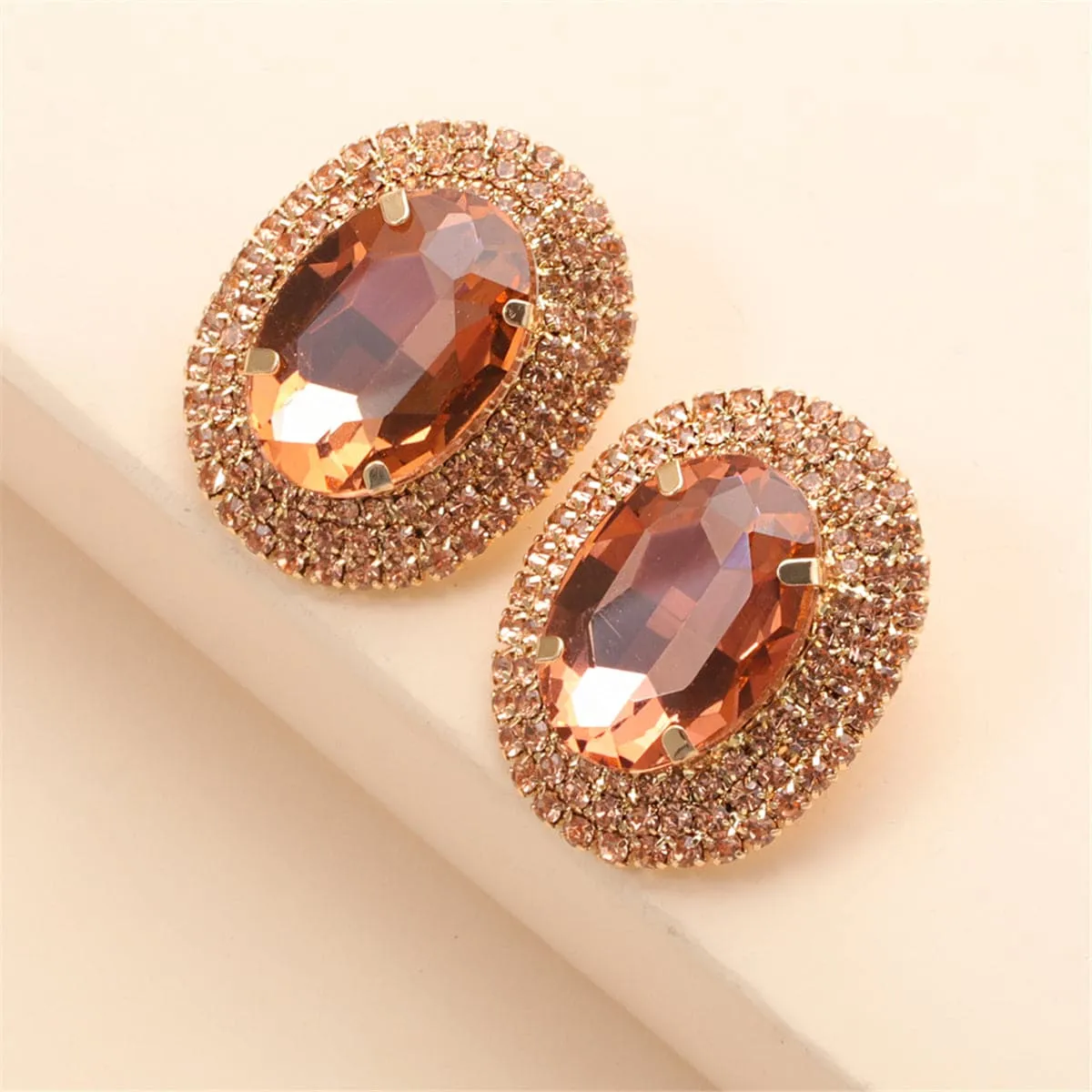 Pink Crystal & Cubic Zirconia Oval Halo Stud Earrings