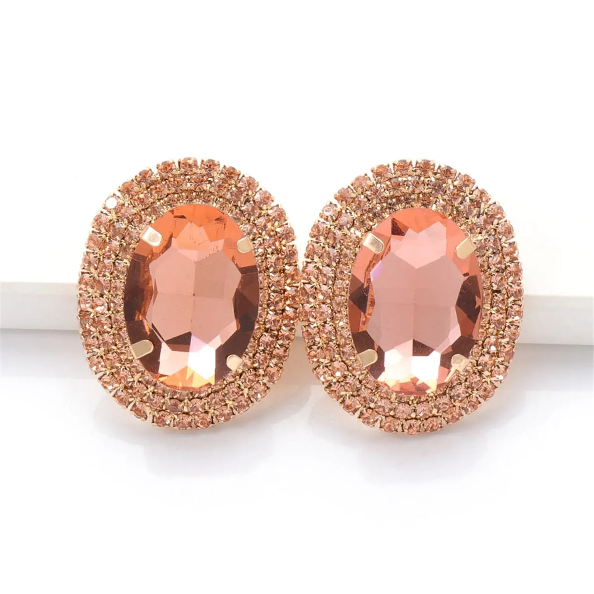 Pink Crystal & Cubic Zirconia Oval Halo Stud Earrings