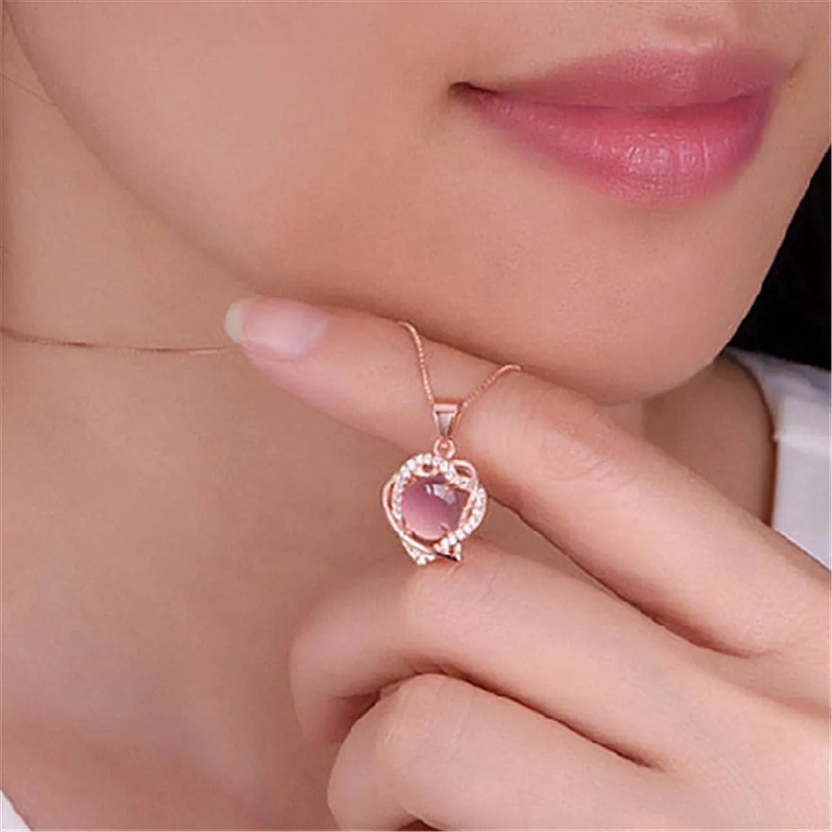 Pink Ross Quartz & 18K Rose Gold-Plated Heart Pendant Necklace