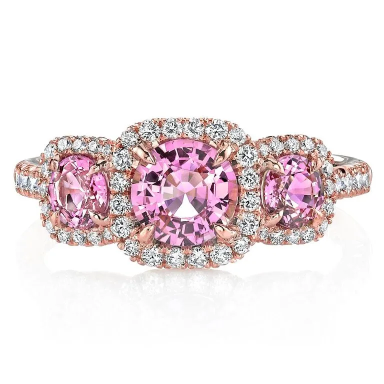 Pink Sapphire and Diamond 3-Stone Ring