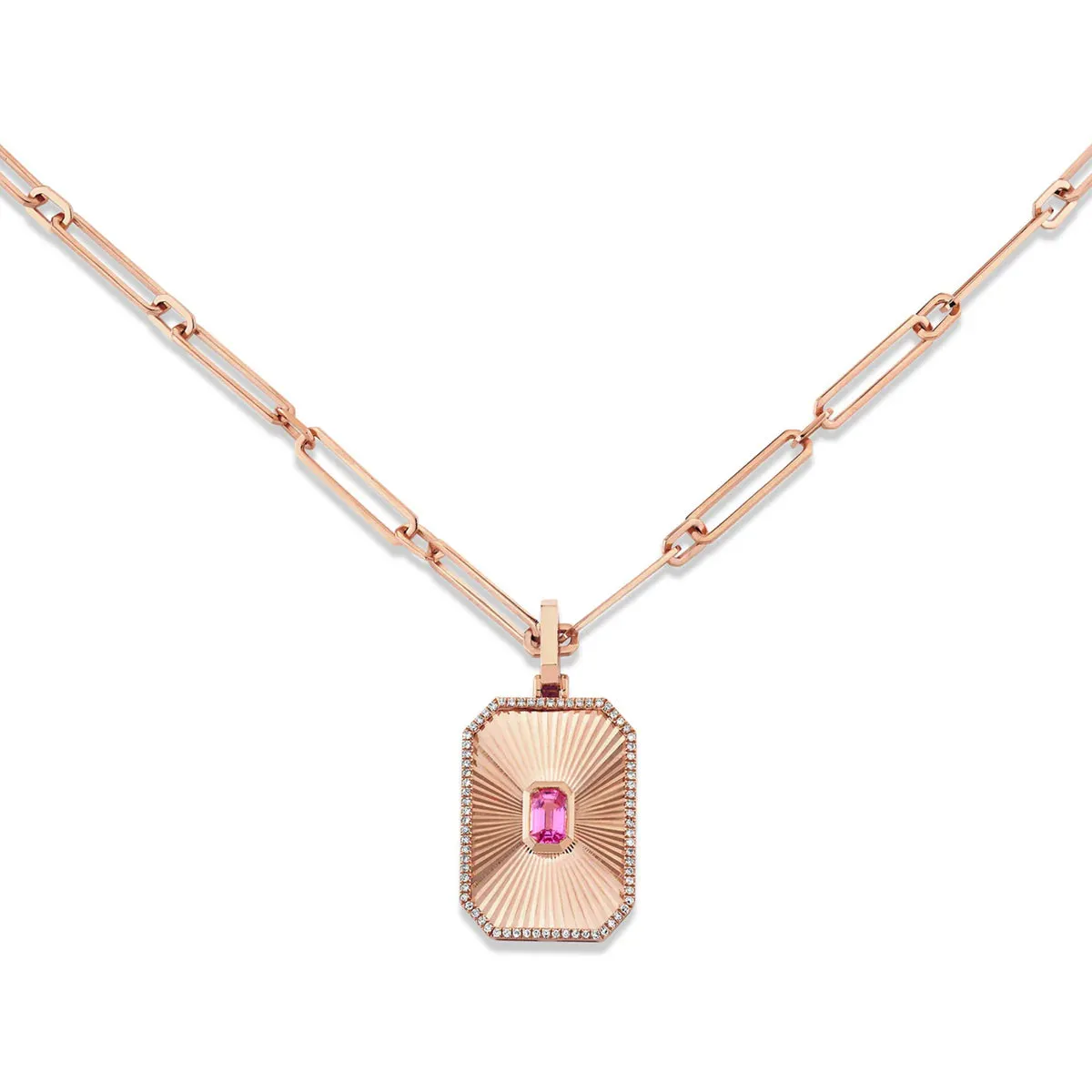 Pink Sapphire Radiant Deco Pendant Necklace