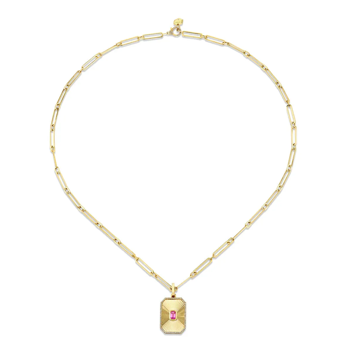 Pink Sapphire Radiant Deco Pendant Necklace