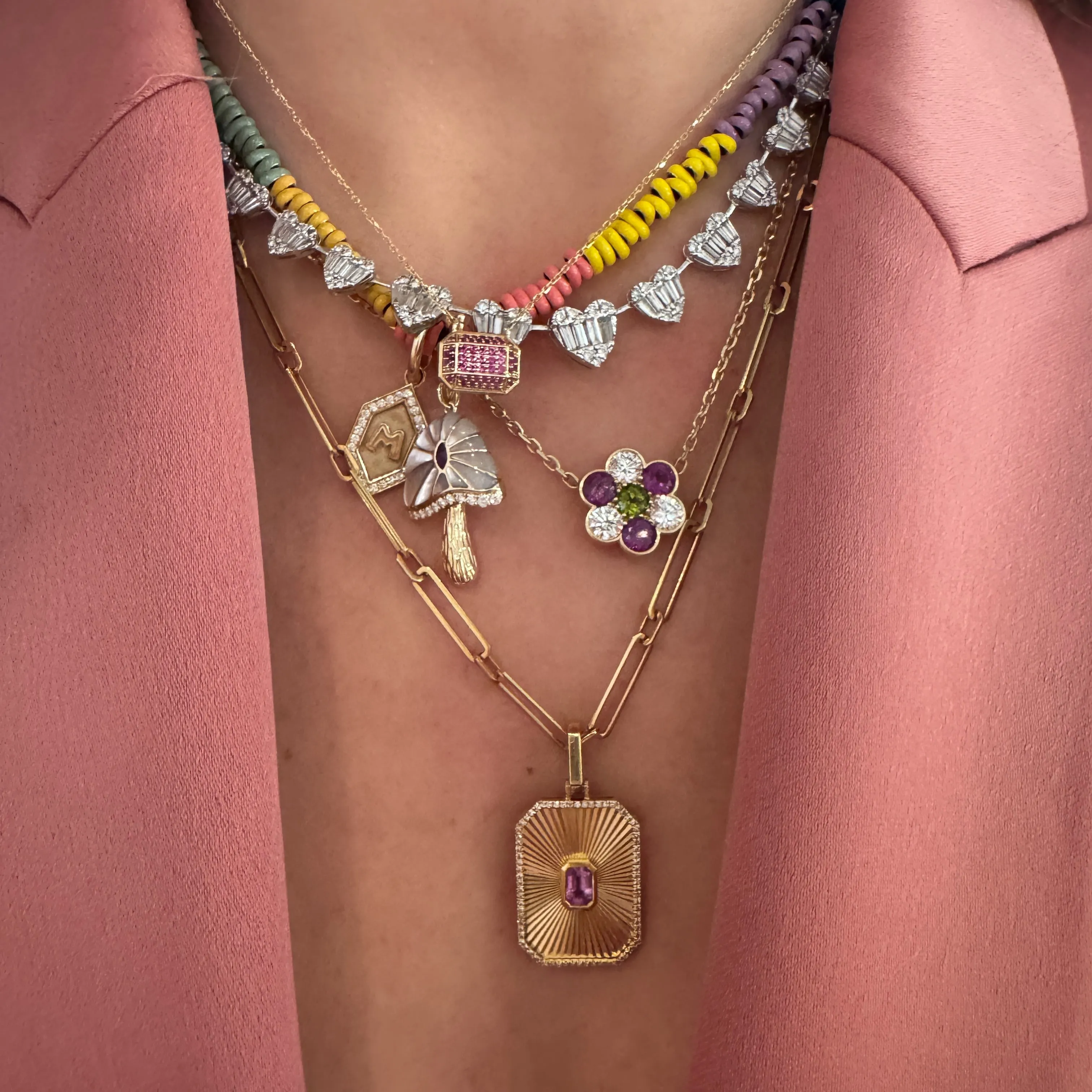 Pink Sapphire Radiant Deco Pendant Necklace