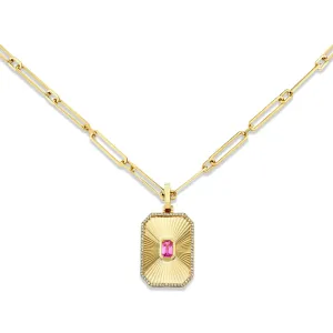 Pink Sapphire Radiant Deco Pendant Necklace