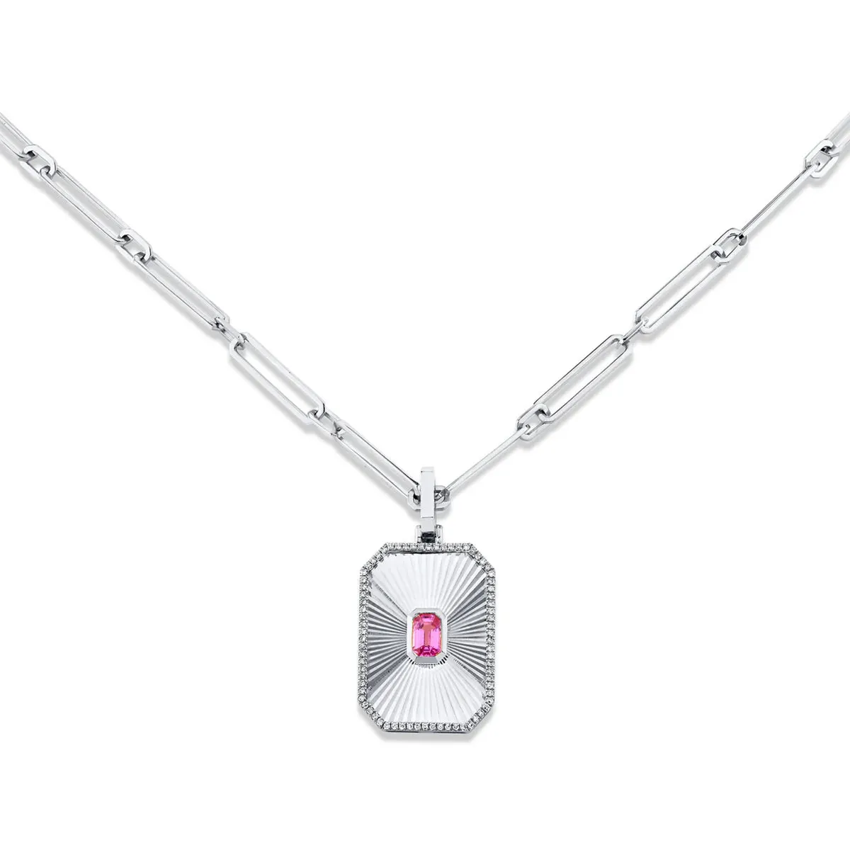 Pink Sapphire Radiant Deco Pendant Necklace