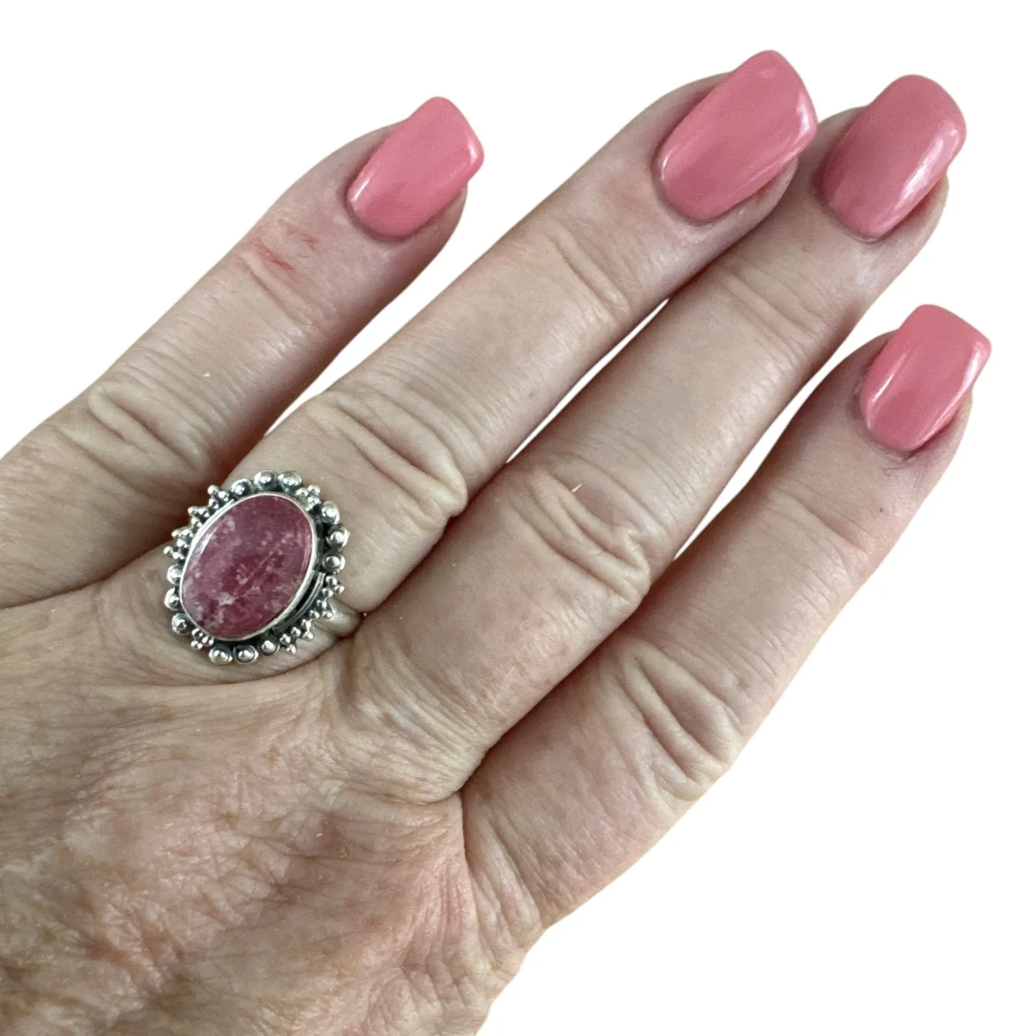 Pink Thulite Solid 925 Sterling Silver Ring 7