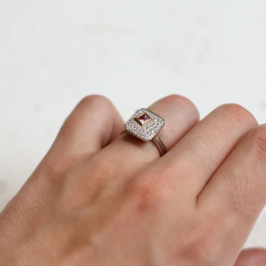Platinum and 18k Yellow Pink Sapphire Diamond Engagement Ring