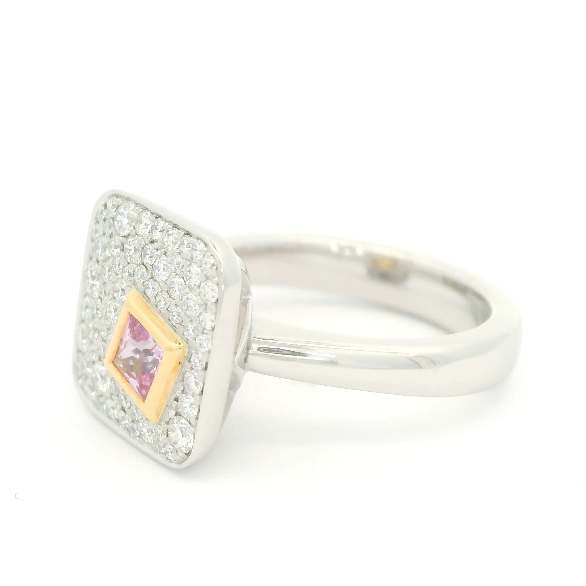Platinum and 18k Yellow Pink Sapphire Diamond Engagement Ring