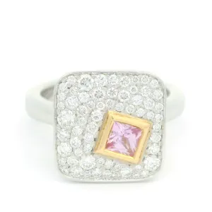 Platinum and 18k Yellow Pink Sapphire Diamond Engagement Ring