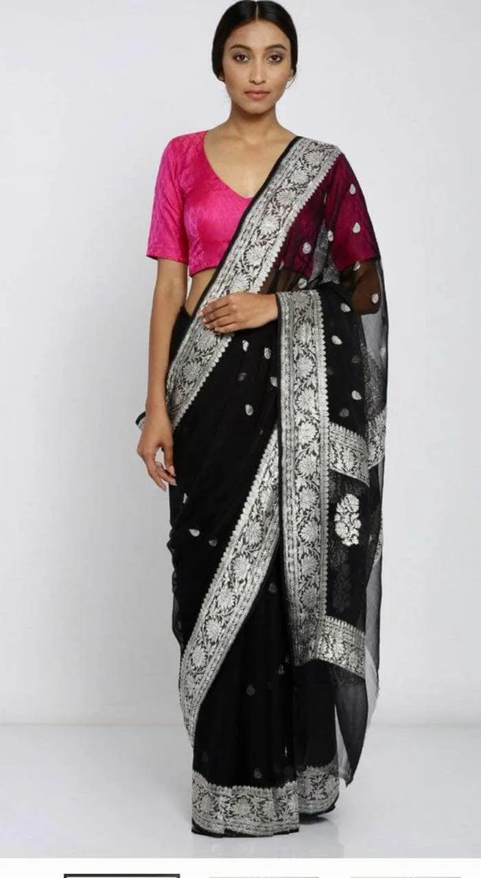 Pure chiffon  Handloom Banarasi Chiffon Khaddi Kariyal Saree