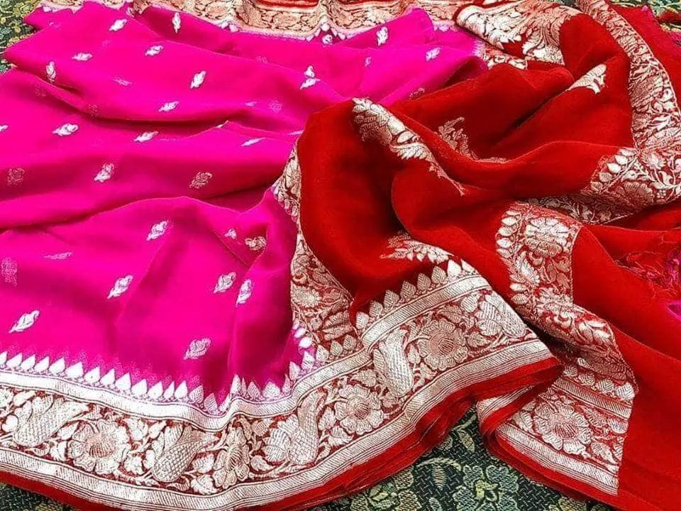 Pure chiffon  Handloom Banarasi Chiffon Khaddi Kariyal Saree