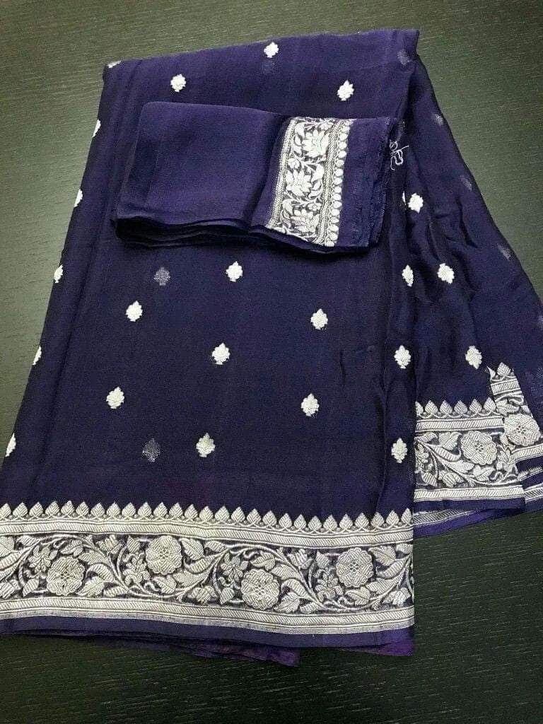 Pure chiffon  Handloom Banarasi Chiffon Khaddi Kariyal Saree