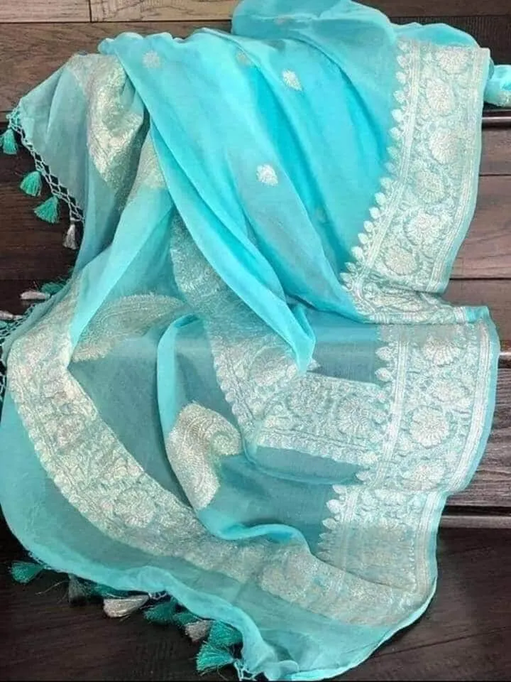 Pure chiffon  Handloom Banarasi Chiffon Khaddi Kariyal Saree