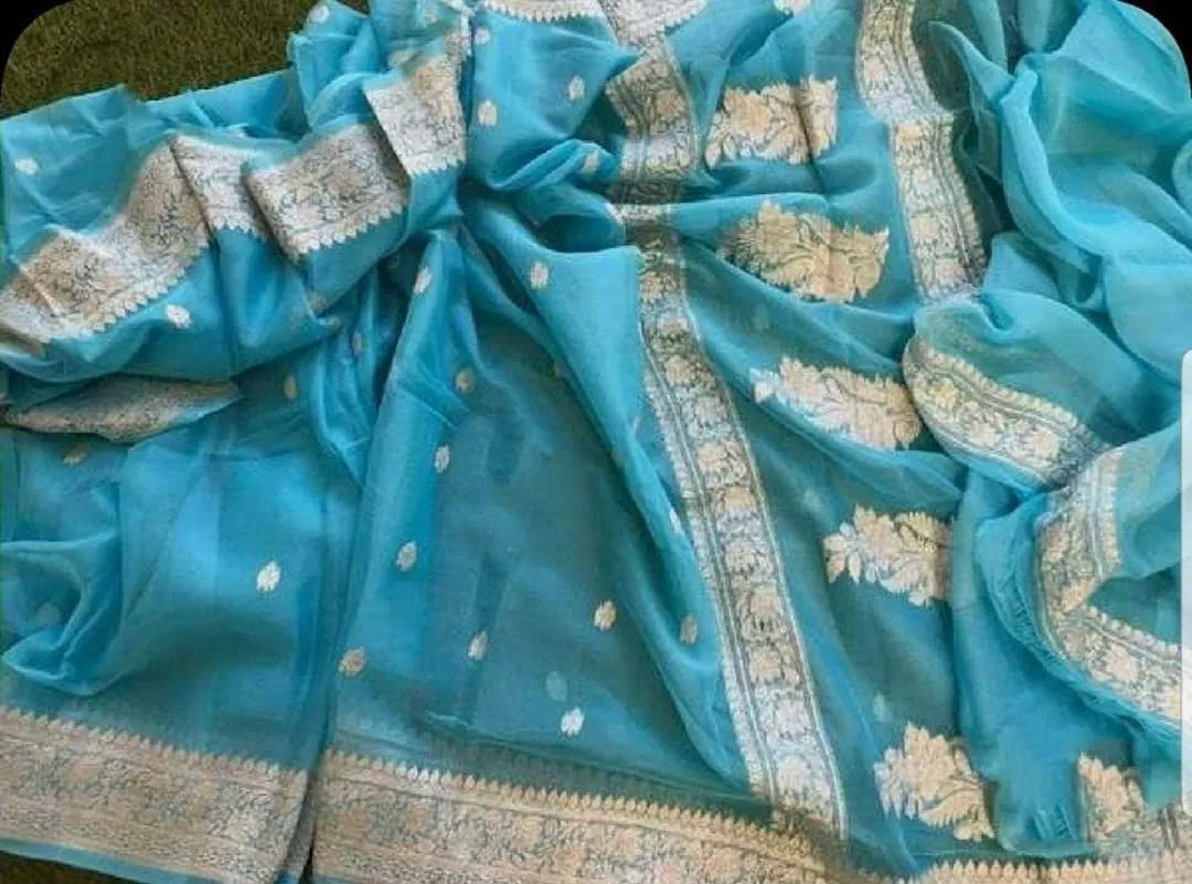 Pure chiffon  Handloom Banarasi Chiffon Khaddi Kariyal Saree