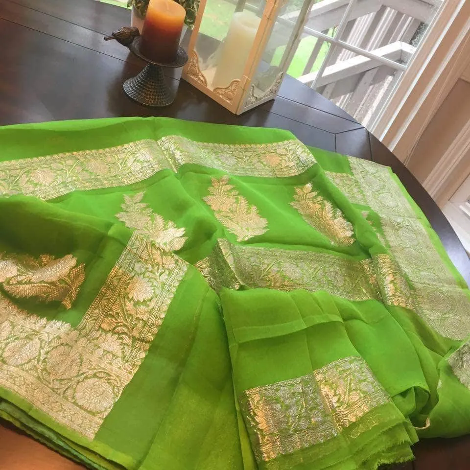 Pure chiffon  Handloom Banarasi Chiffon Khaddi Kariyal Saree
