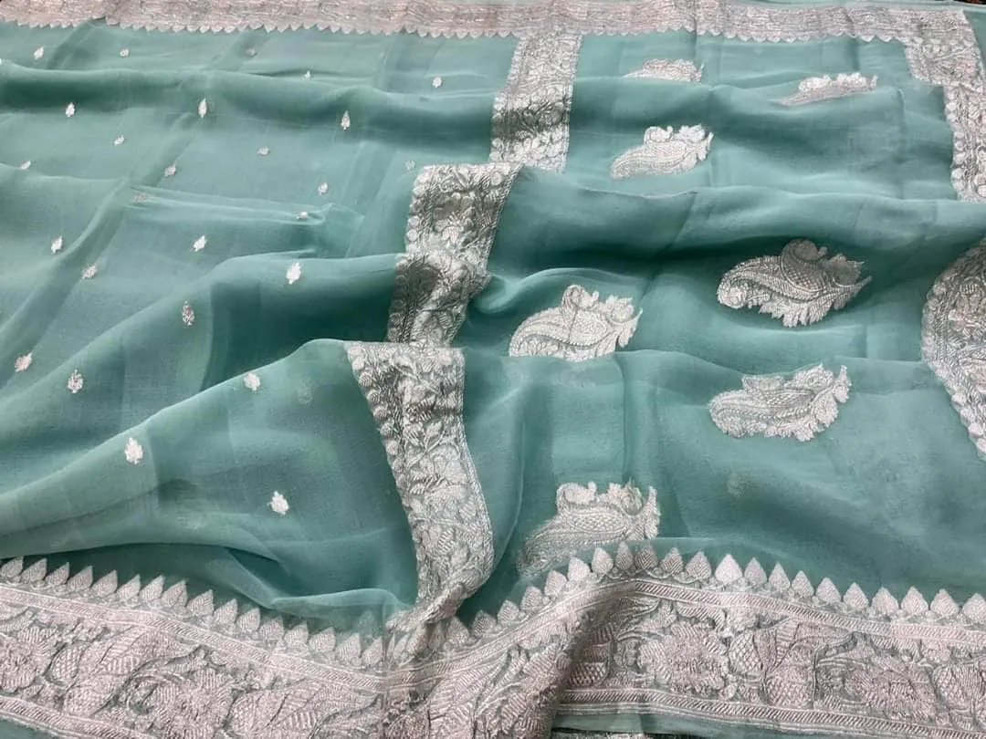 Pure chiffon  Handloom Banarasi Chiffon Khaddi Kariyal Saree
