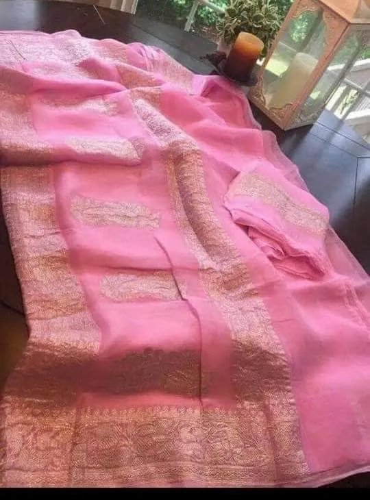 Pure chiffon  Handloom Banarasi Chiffon Khaddi Kariyal Saree