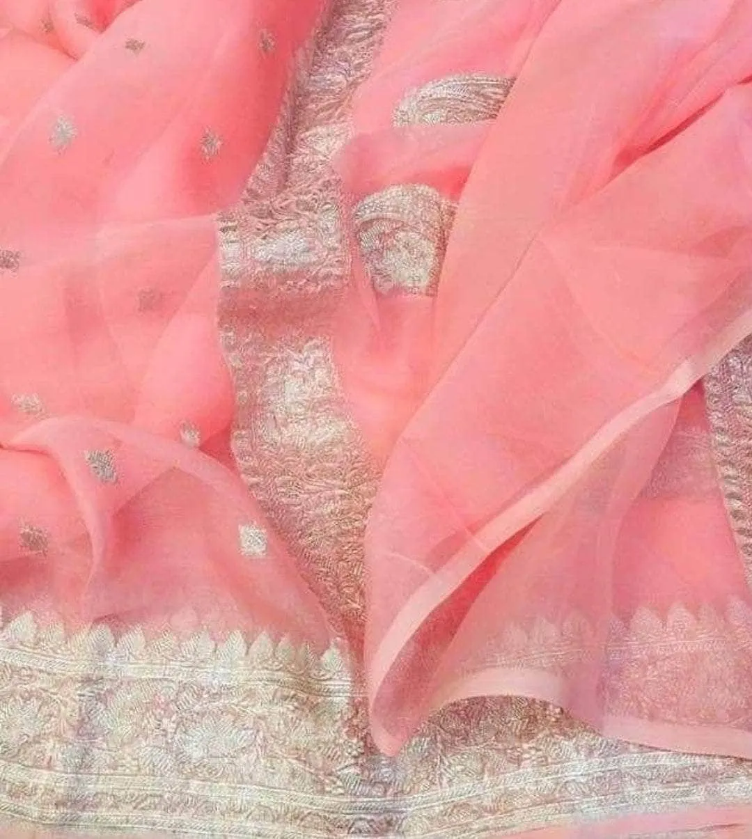 Pure chiffon  Handloom Banarasi Chiffon Khaddi Kariyal Saree