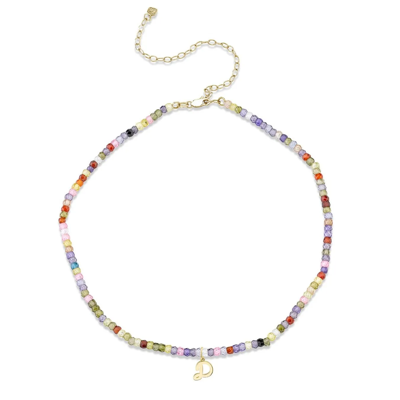 Pure Gold Tiny Initial Rainbow Zircon Choker