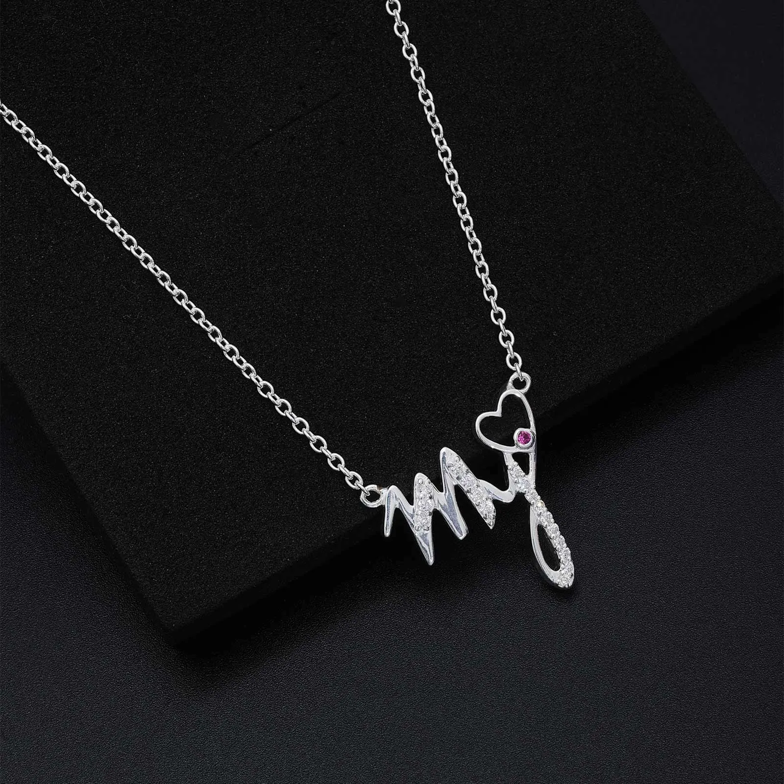 Pure Silver Necklace - My Sweetheart Stone Charm