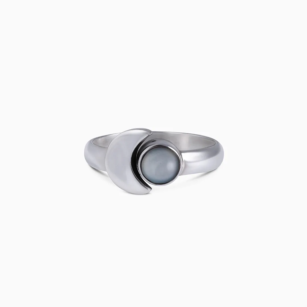 Pure Silver Ring - Sparkling Moonlit Grey Moonstone