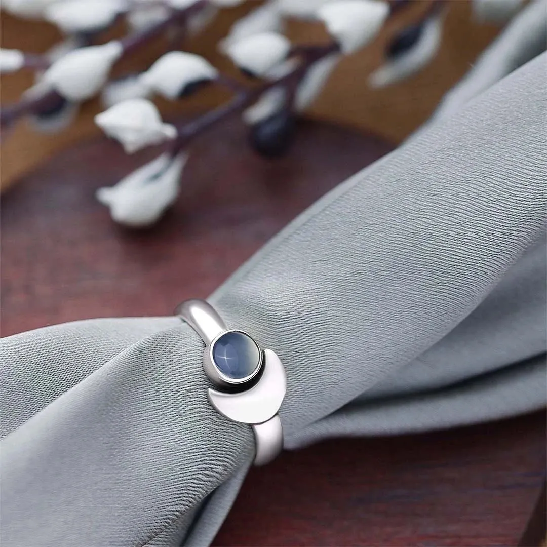 Pure Silver Ring - Sparkling Moonlit Grey Moonstone