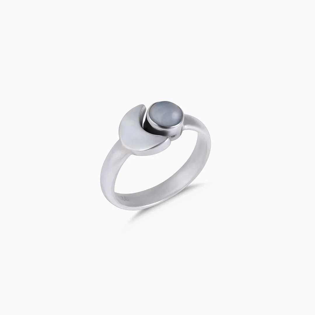 Pure Silver Ring - Sparkling Moonlit Grey Moonstone