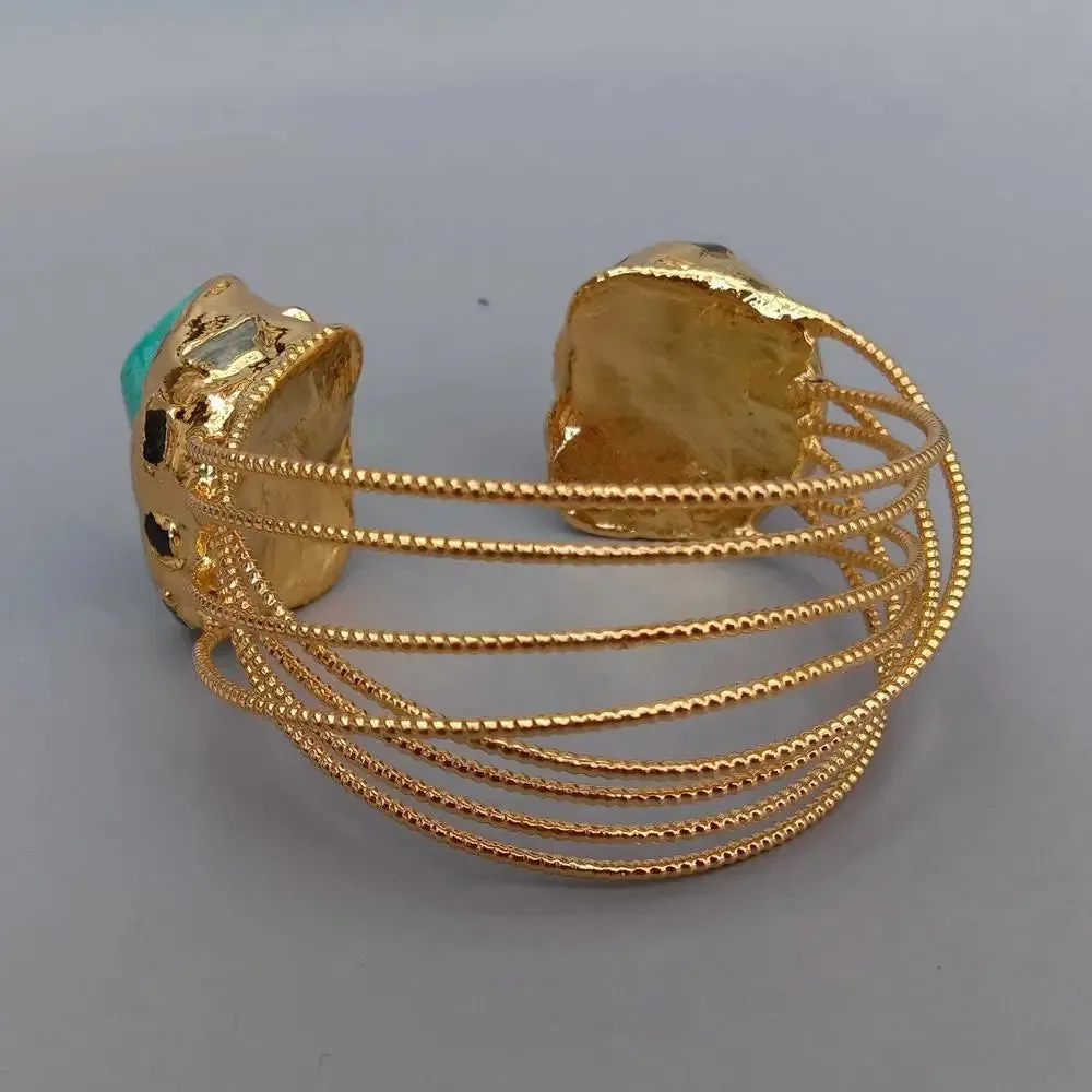 Purple Amethyst Druzy 25mm Green Turquoise Gold Plated Bangle Bracelet