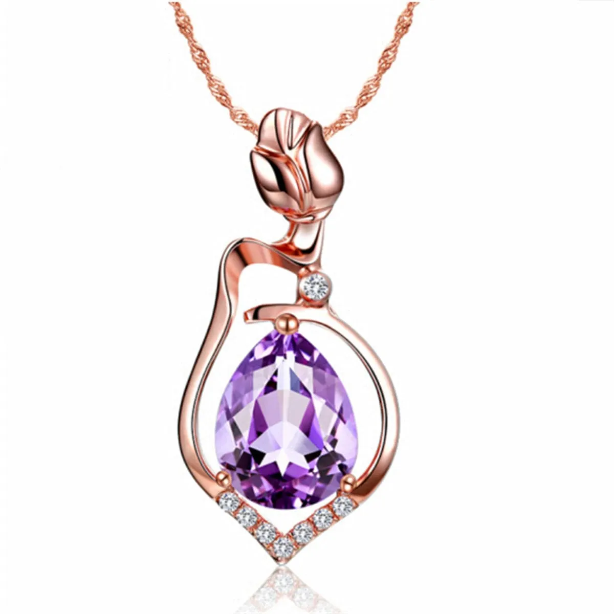 Purple Crystal & 18K Rose Gold-Plated Drop Pendant Necklace
