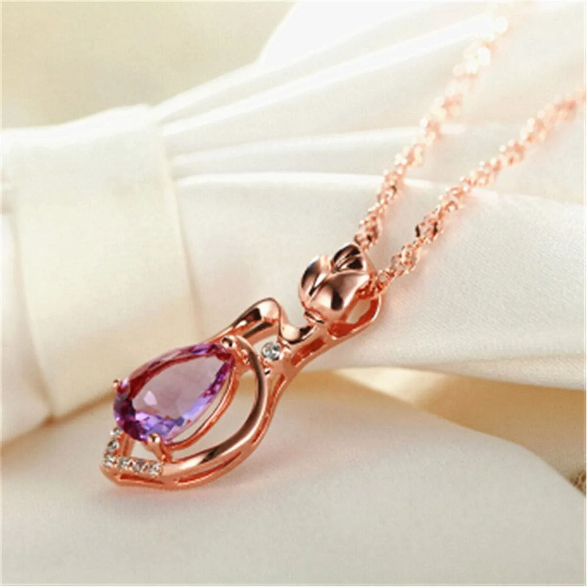Purple Crystal & 18K Rose Gold-Plated Drop Pendant Necklace