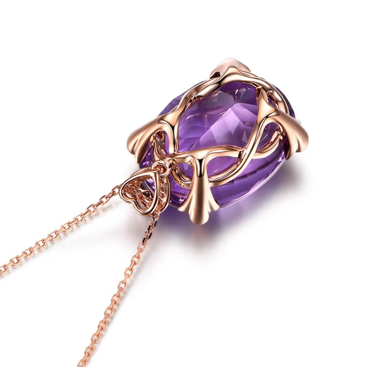 Purple Crystal & Cubic Zirconia Heart Oval Pendant Necklace