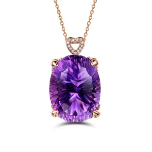 Purple Crystal & Cubic Zirconia Heart Oval Pendant Necklace