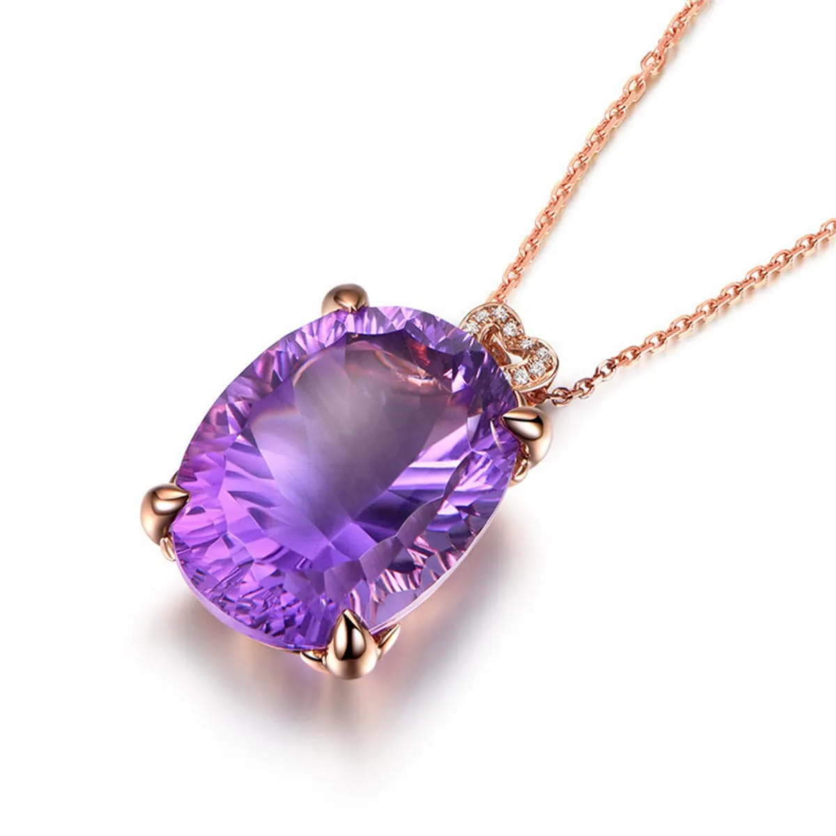 Purple Crystal & Cubic Zirconia Heart Oval Pendant Necklace