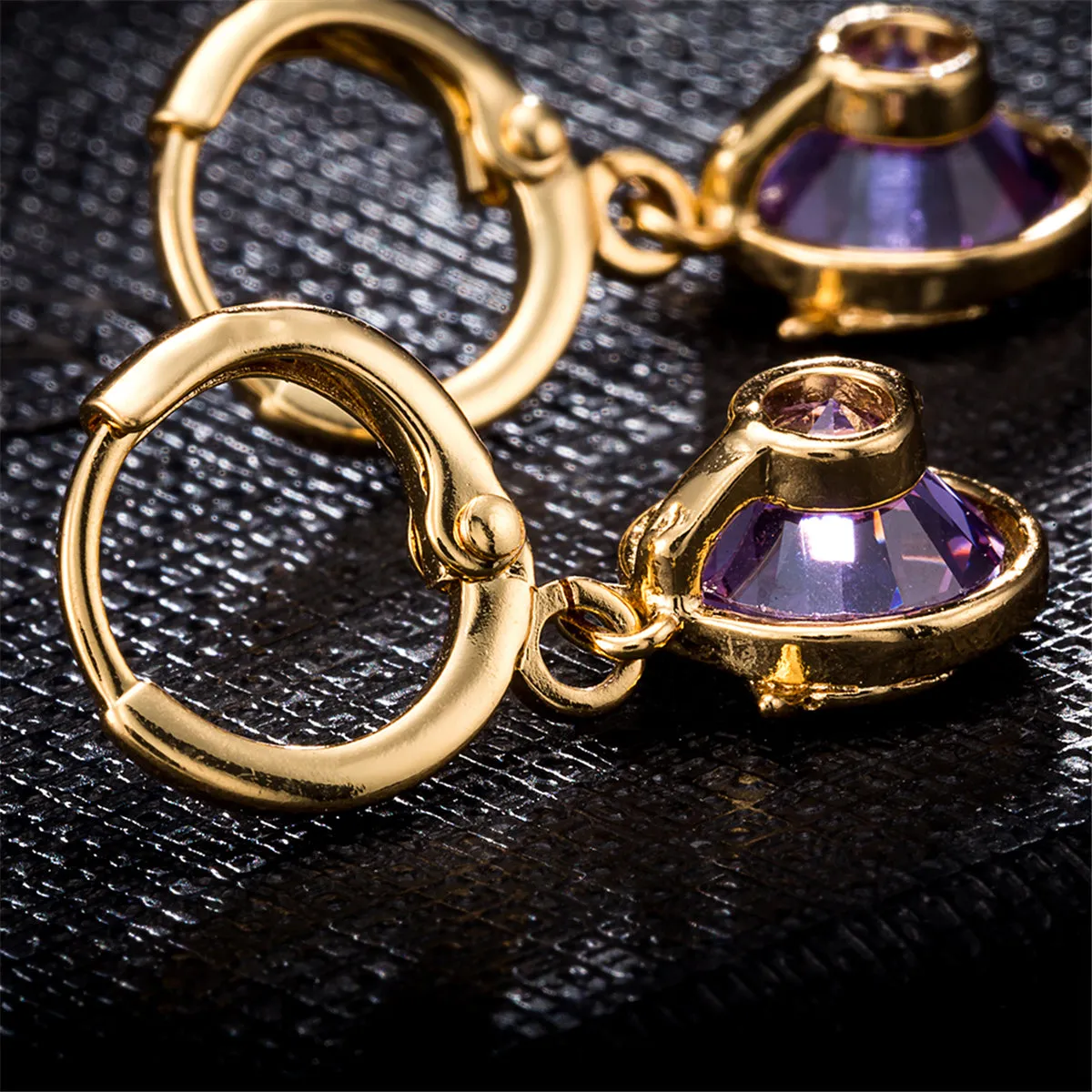 Purple Cubic Zirconia & 18K Gold-Plated Owl Bezel Drop Earrings
