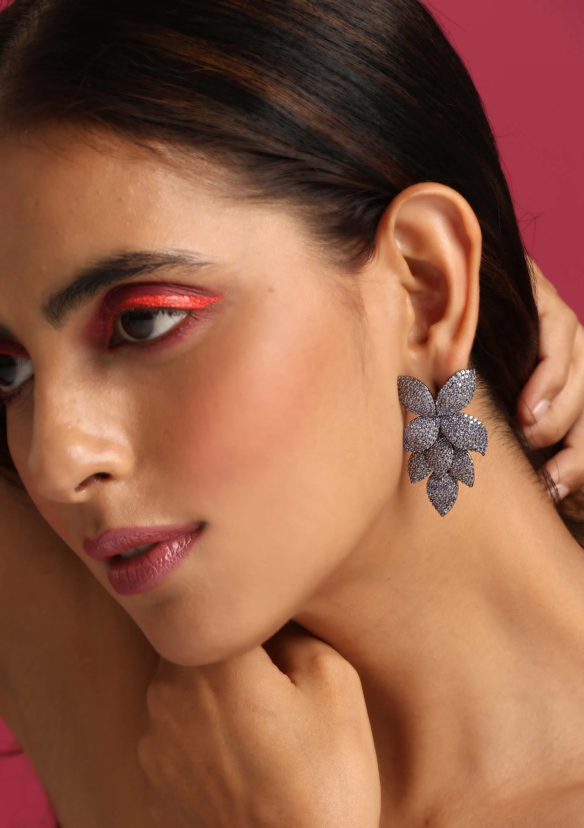 Purple grey tone zirconia dangler earrings