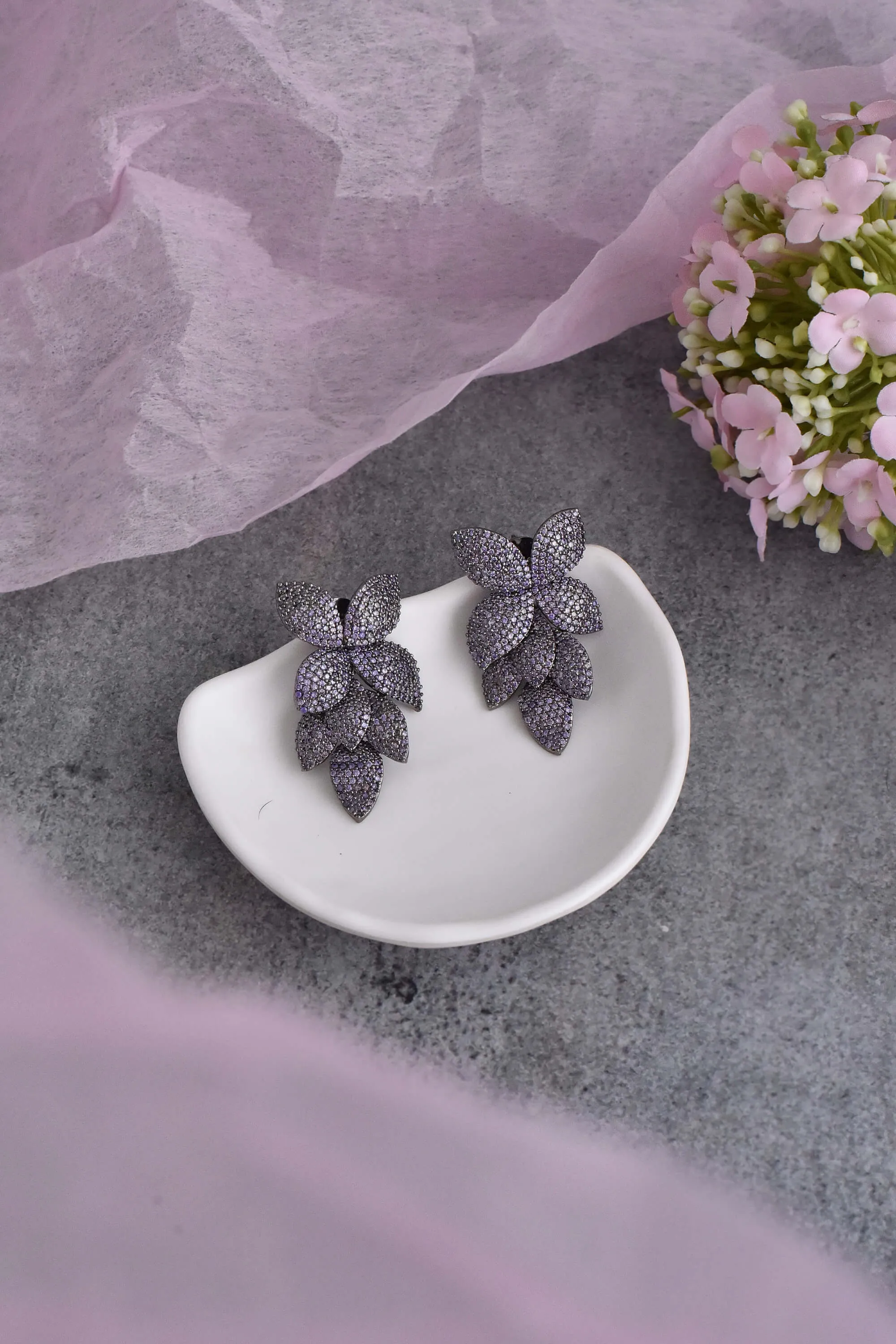 Purple grey tone zirconia dangler earrings