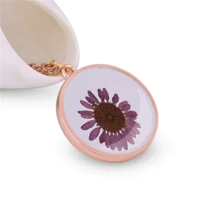 Purple Pressed Mum & 18K Rose Gold-Plated Round Pendant Necklace