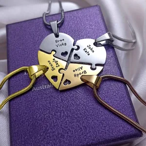 Quad Heart Puzzle - Four Personalised Necklaces