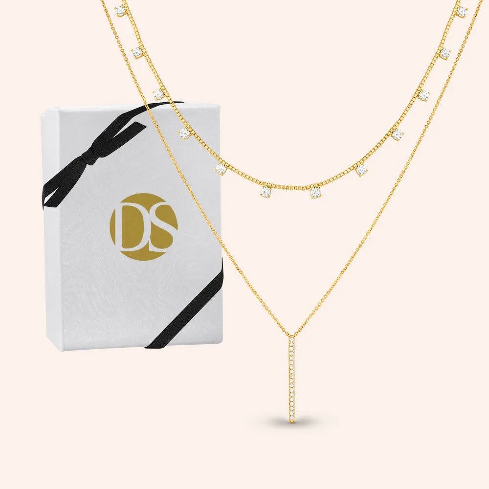 "Anahi" 9.2CTW Pave & Bezel Set Station & Bar Pendant Layering Necklaces