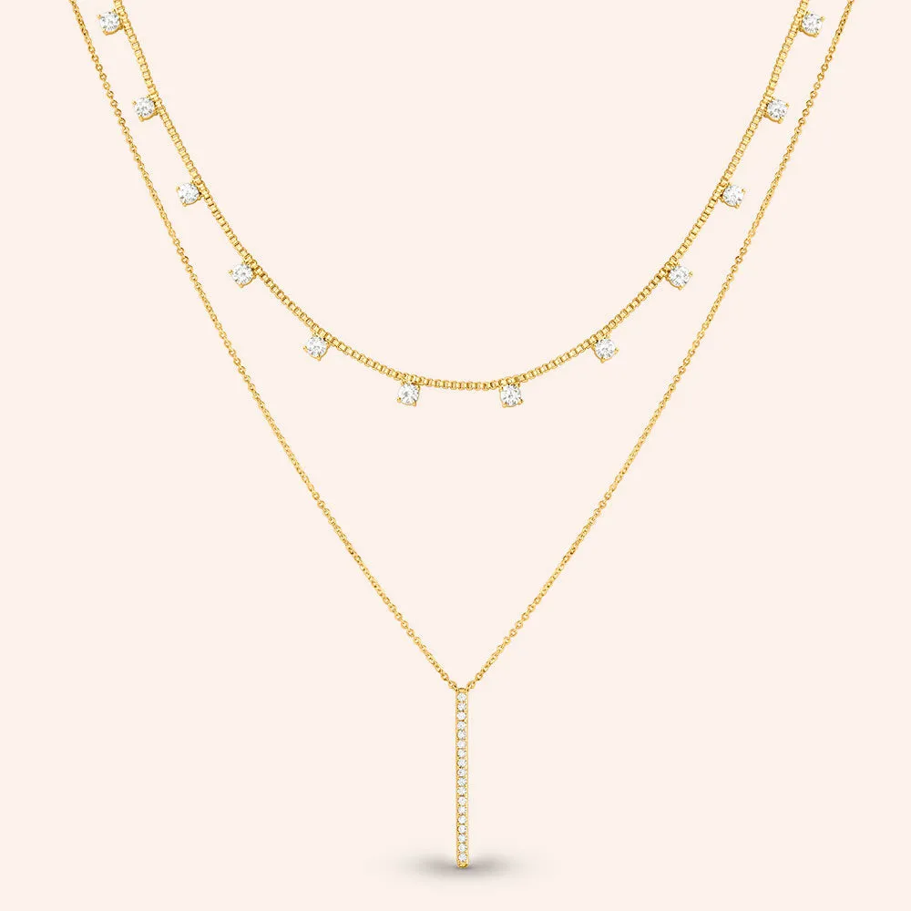 "Anahi" 9.2CTW Pave & Bezel Set Station & Bar Pendant Layering Necklaces