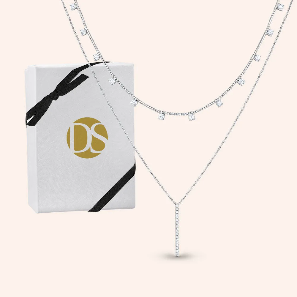 "Anahi" 9.2CTW Pave & Bezel Set Station & Bar Pendant Layering Necklaces