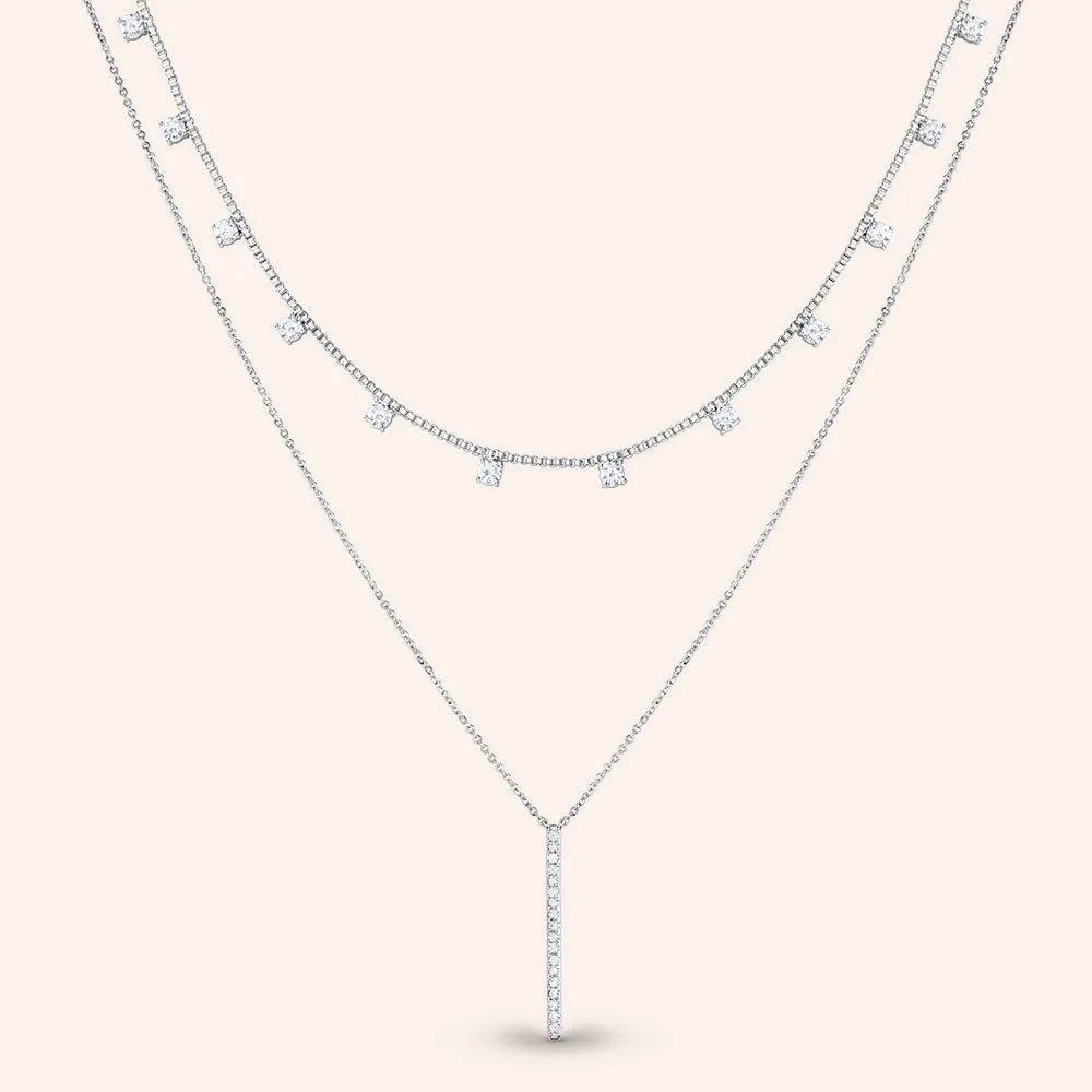 "Anahi" 9.2CTW Pave & Bezel Set Station & Bar Pendant Layering Necklaces
