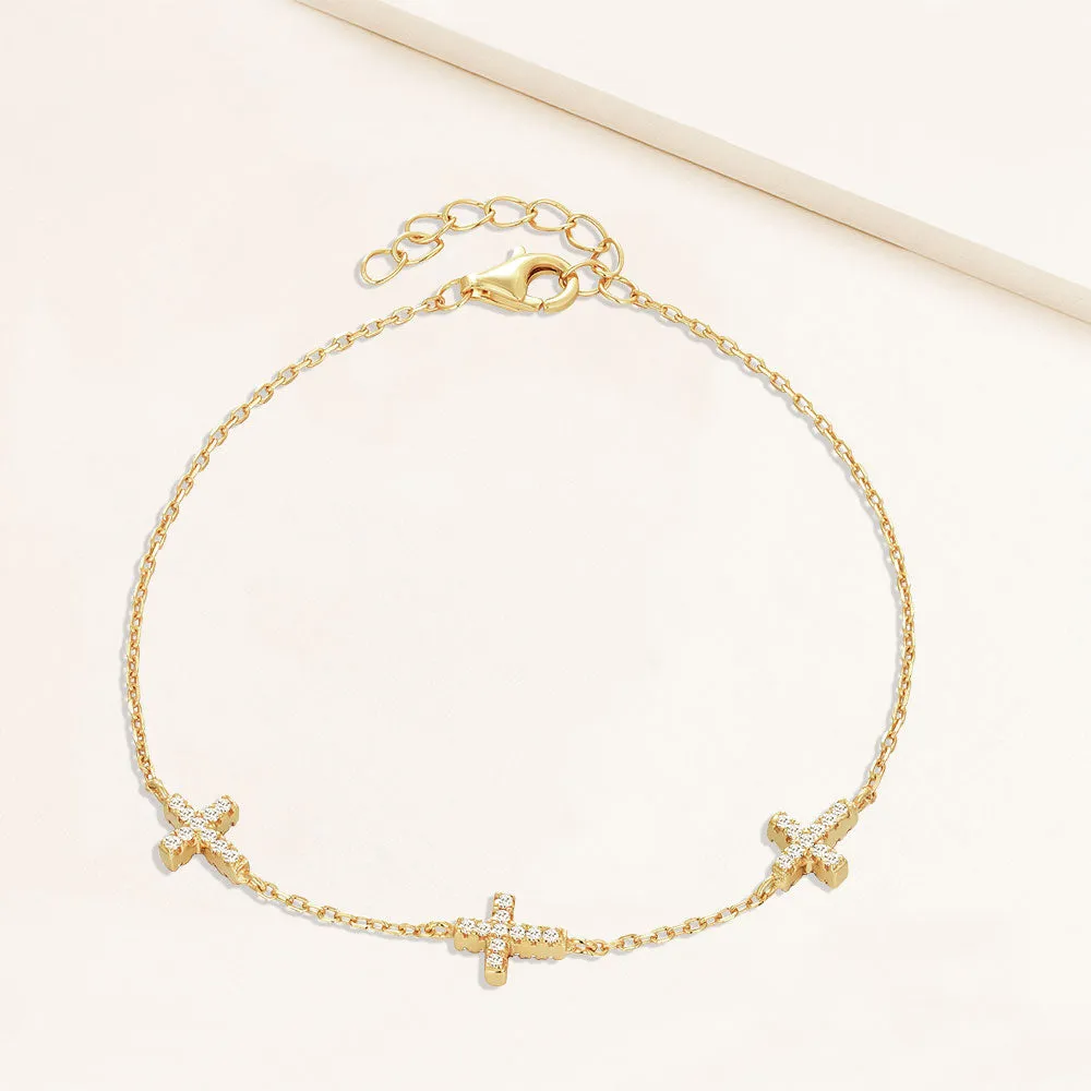 "Guardian Angel" Sterling Silver 1.0CTW Three Station Cross Bracelet
