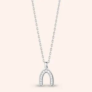 "Protect your energy" 0.2CTW Sterling Silver Baguette Horseshoe Pendant Necklace
